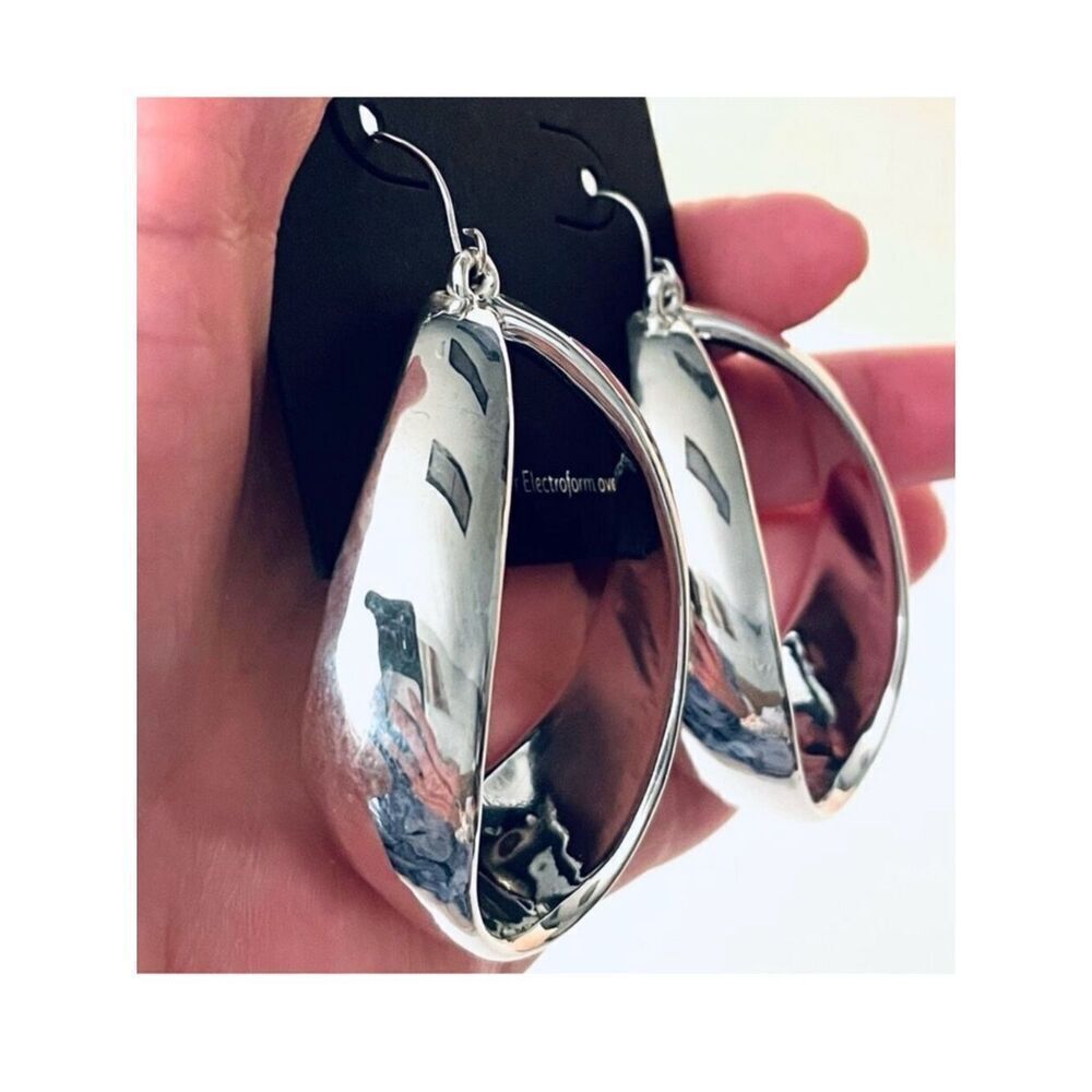 NWT E&L Made in Israel gorgeous sterling silver electroform Dangle Hoop earrings
